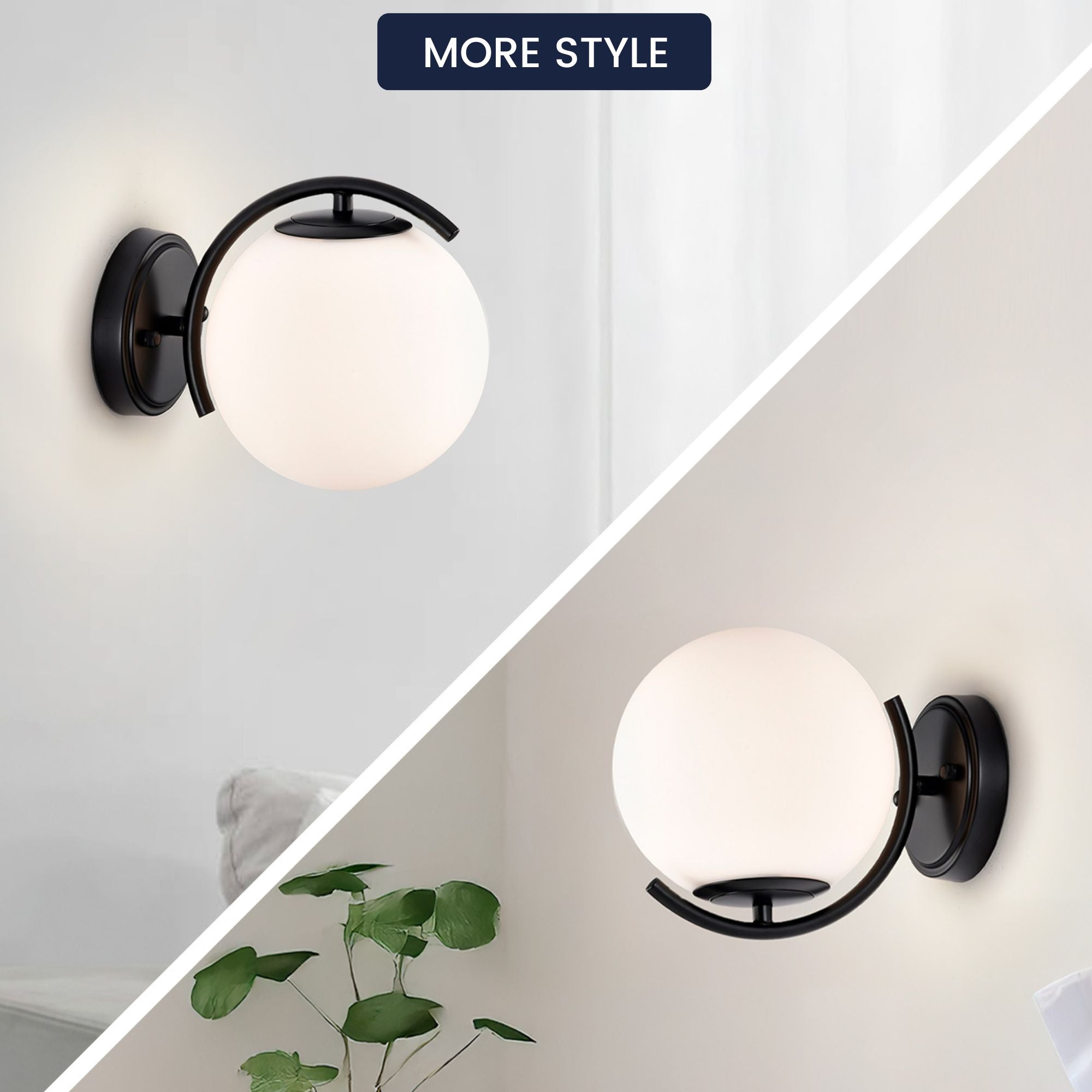 COTTAGE LIFE Black Wall Sconce Light Mid Century Modern Globe Wall Light with 180MM Large Glass Lampshade Black Glass Wall Sconce for Bedroom 1 Pack