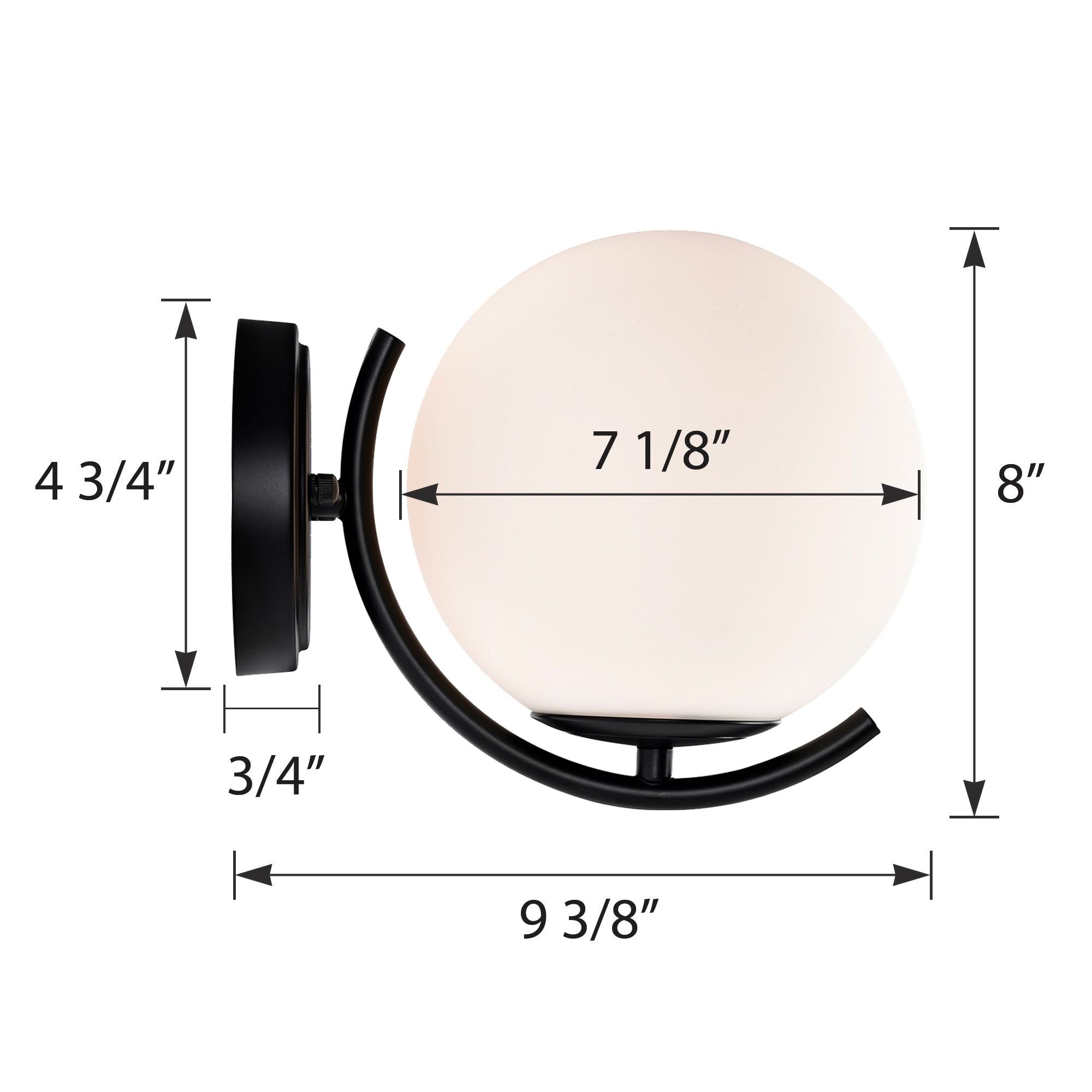COTTAGE LIFE Black Wall Sconce Light Mid Century Modern Globe Wall Light with 180MM Large Glass Lampshade Black Glass Wall Sconce for Bedroom 1 Pack