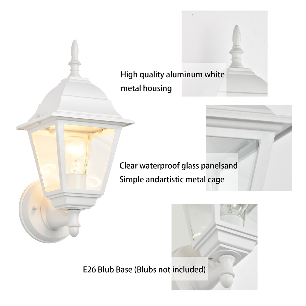 Traditional Outdoor Wall Light, Lantern Style Exterior Sconce with Clear Glass, E26 Base，2 pack