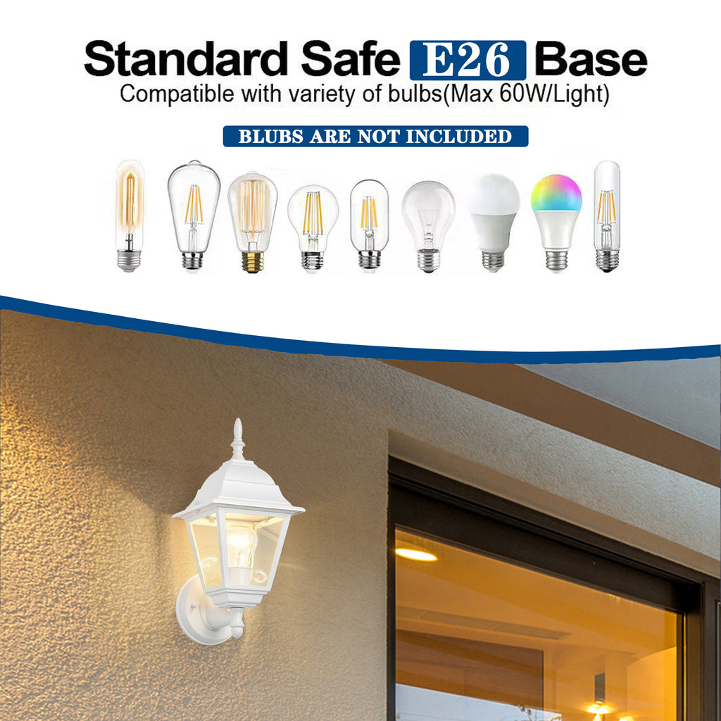 Traditional Outdoor Wall Light, Lantern Style Exterior Sconce with Clear Glass, E26 Base，2 pack