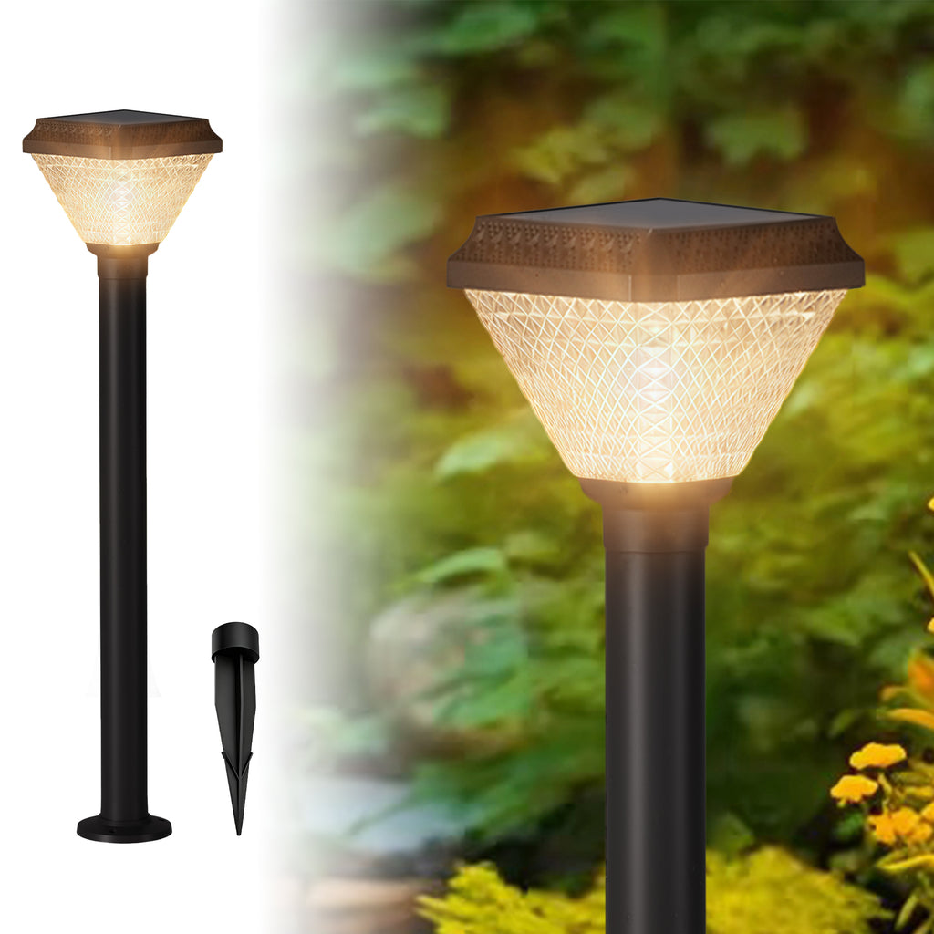 Solar Post Light with Remote, RGB Color Changing Outdoor Pathway Light with Adjustable Height