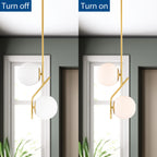 Gold Pendant Light Fixture Glass Globe Mid Century Pendant Lights 2-Light