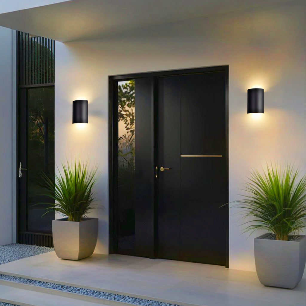 Modern Outdoor LED Wall Sconce, 5W Up & Down Light, Black Waterproof Exterior Wall Light, 3000K Warm White, Integrated LED