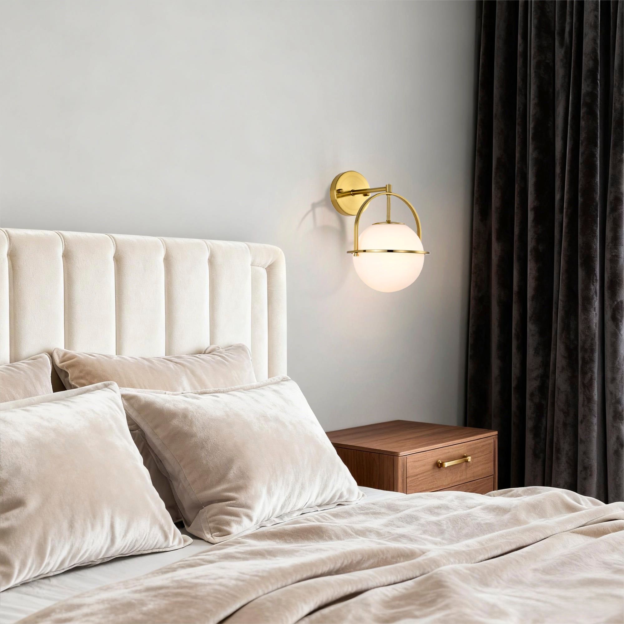 Modern Brushed Gold Wall Sconce with Glass Globe Shade, E26 Base Indoor Wall Lamp for Bathroom, Bedroom & Hallway