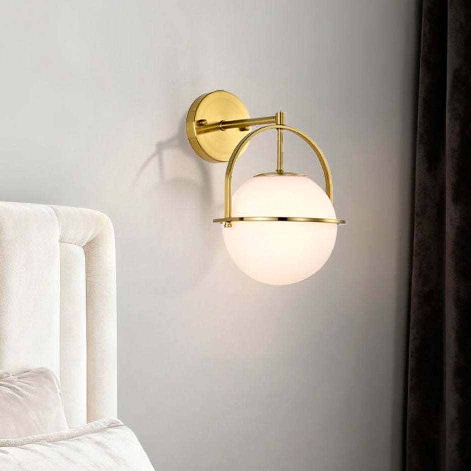 Modern Brushed Gold Wall Sconce with Glass Globe Shade, E26 Base Indoor Wall Lamp for Bathroom, Bedroom & Hallway