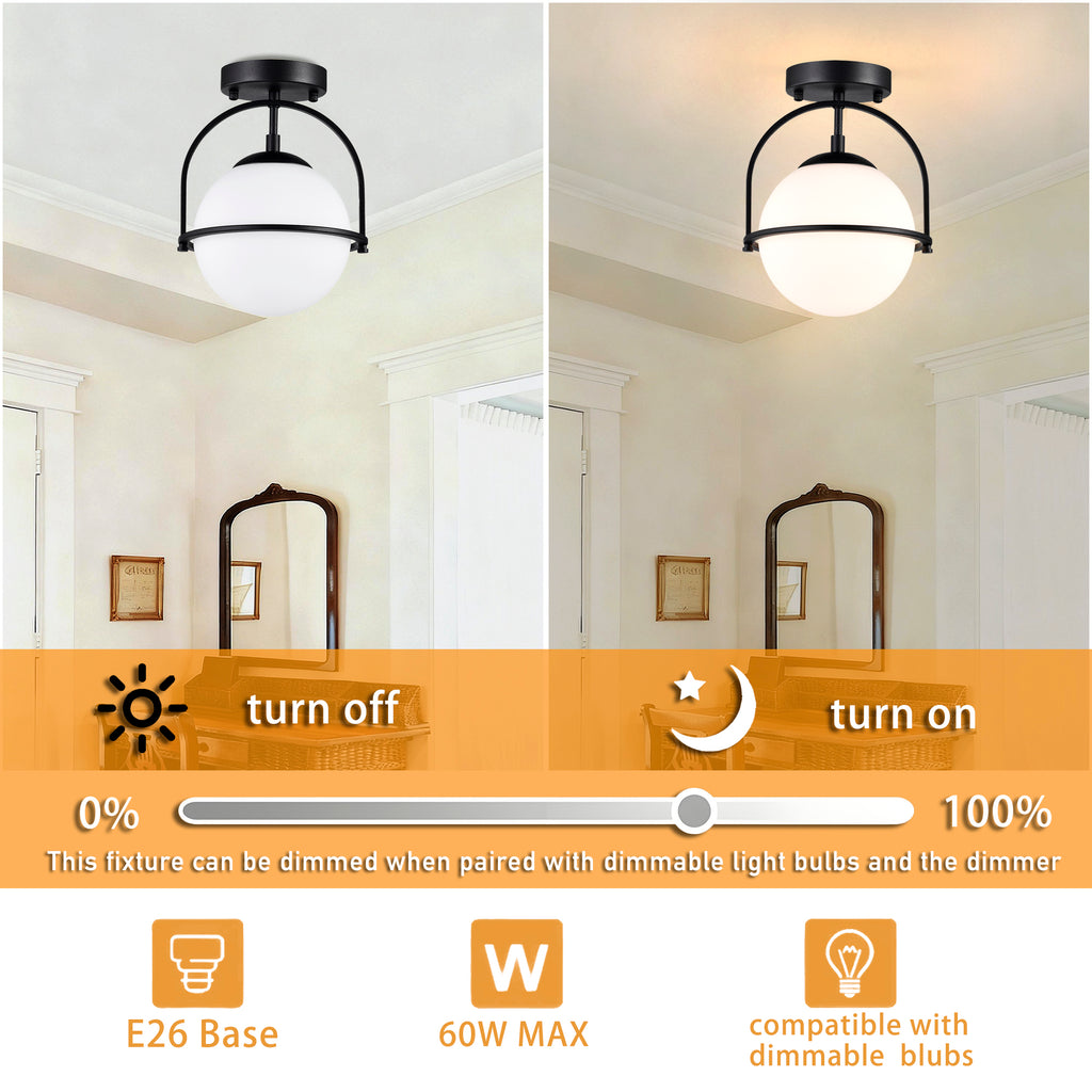 Modern Globe Flush Mount Ceiling Light with Glass Shade, E12 Base Indoor Ceiling Lamp for Bedroom, Hallway & Entryway