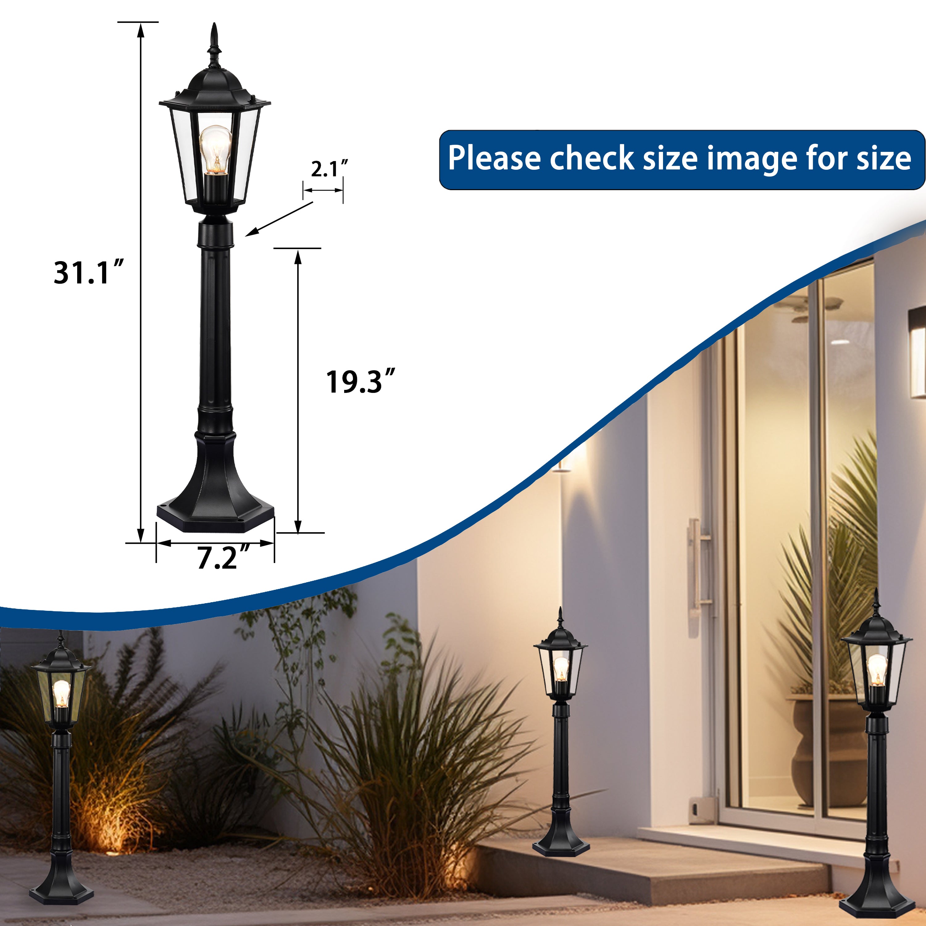 Black Outdoor Post Light for Garden Lawn Pathway 34 inches High