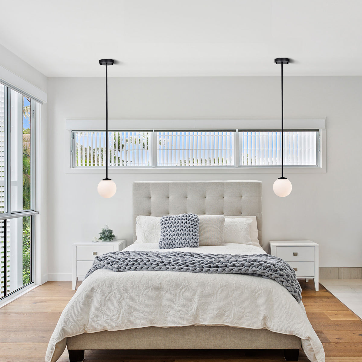Pendant Light Fixture Milk Glass Globe Pendant Light 1-Light Black Pendant Lights Kitchen Island LED