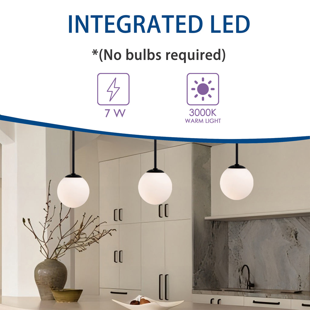 Pendant Light Fixture Milk Glass Globe Pendant Light 1-Light Black Pendant Lights Kitchen Island LED