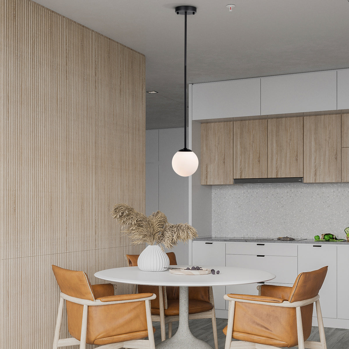 Pendant Light Fixture Milk Glass Globe Pendant Light 1-Light Black Pendant Lights Kitchen Island LED