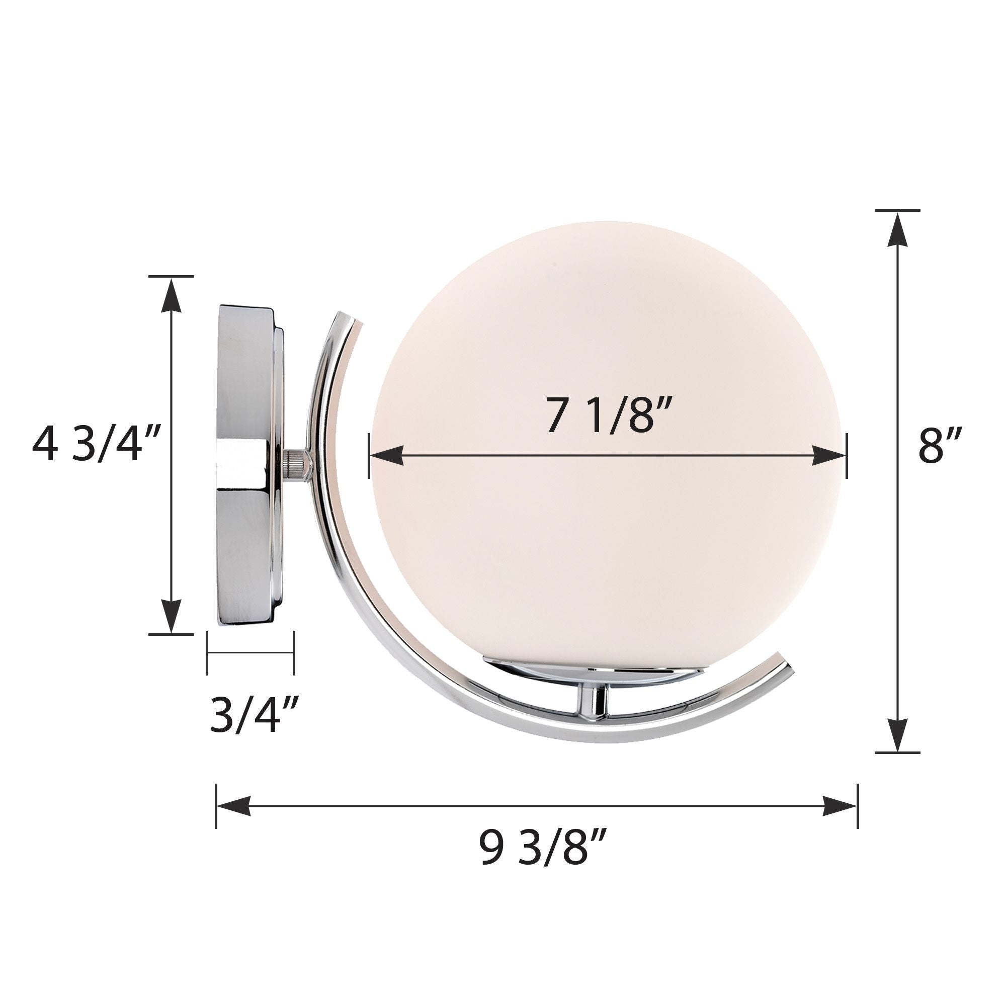 COTTAGE LIFE Chrome Wall Sconce Light Fixture 1 Light Modern Glass Globe Wall Sconce with 180mm Large Lampshade Chrome Wall Light Fixture for Hallway