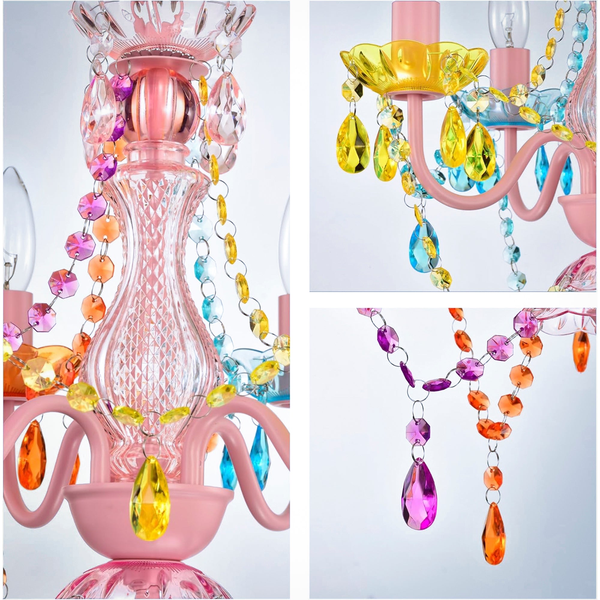 Small Colorful Crystal Chandelier Pendant Light, 4-Light Mini Hanging Ceiling Lamp for Girls Room, Dining Nook & Bedroom