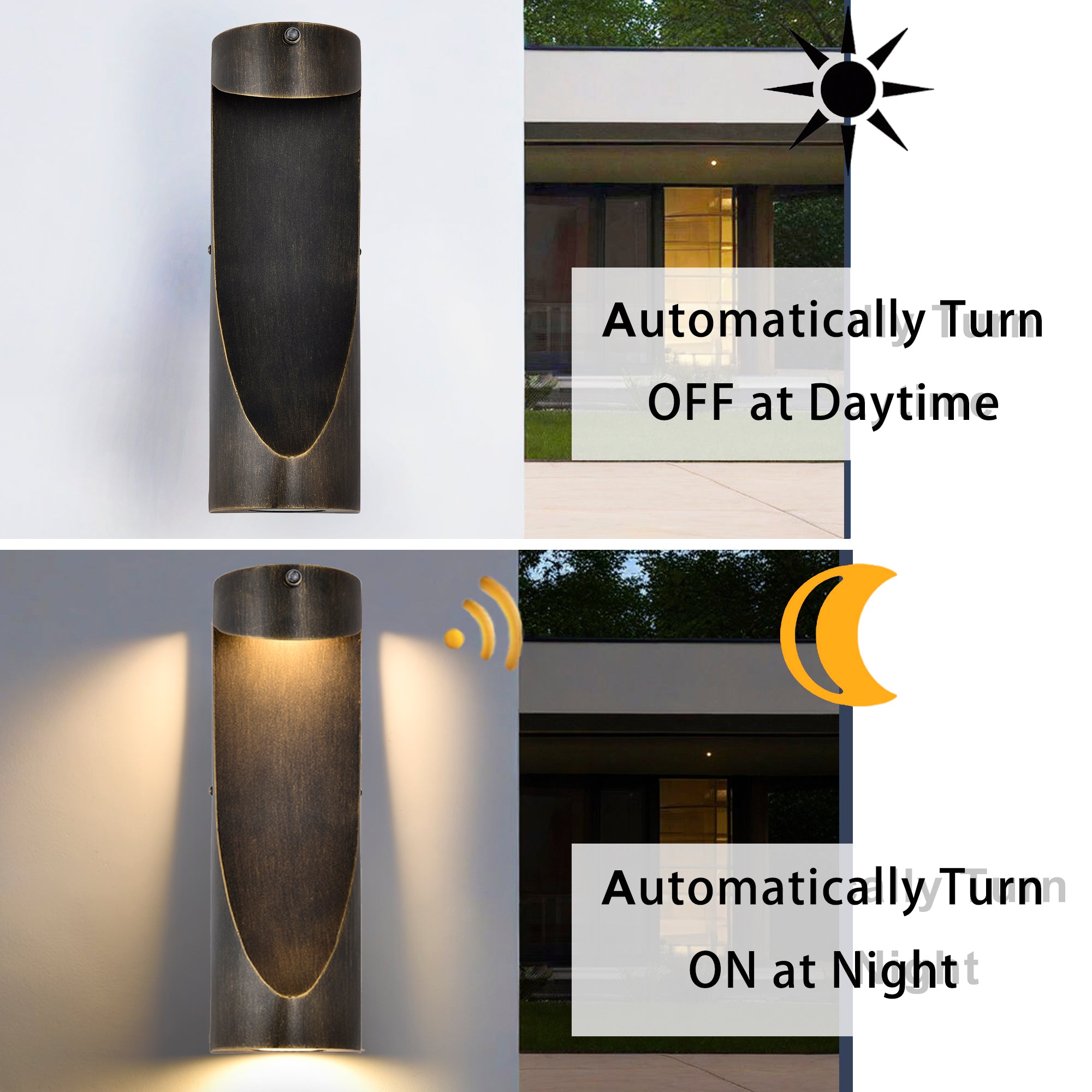 Dusk to Dawn Outdoor Lights – LED Up Down Wall Sconce with Sensor, Single Pack