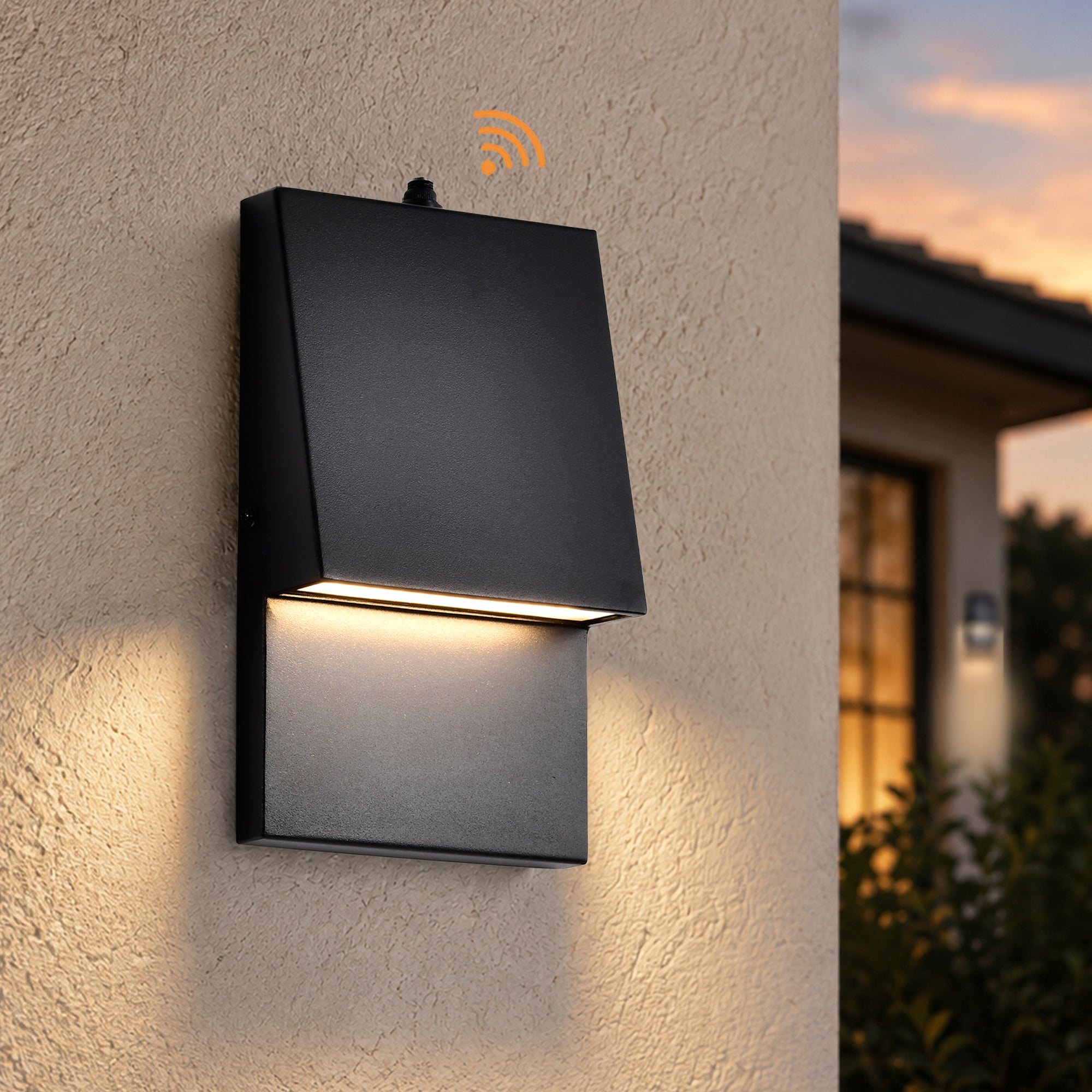 Modern Outdoor Wall Light with Dusk to Dawn Sensor, Black LED Porch Light for Exterior Walls