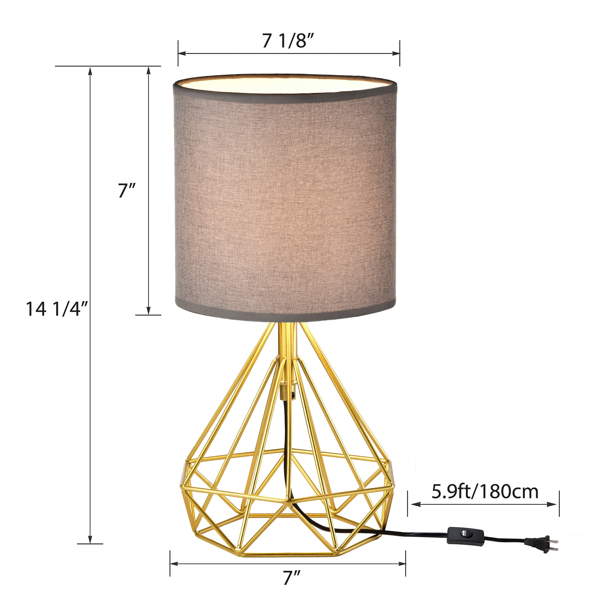 Modern Table Lamp Golden Brick and Stone Shaped Iron Base, Grey Lampshade With Plug-In Power Source
