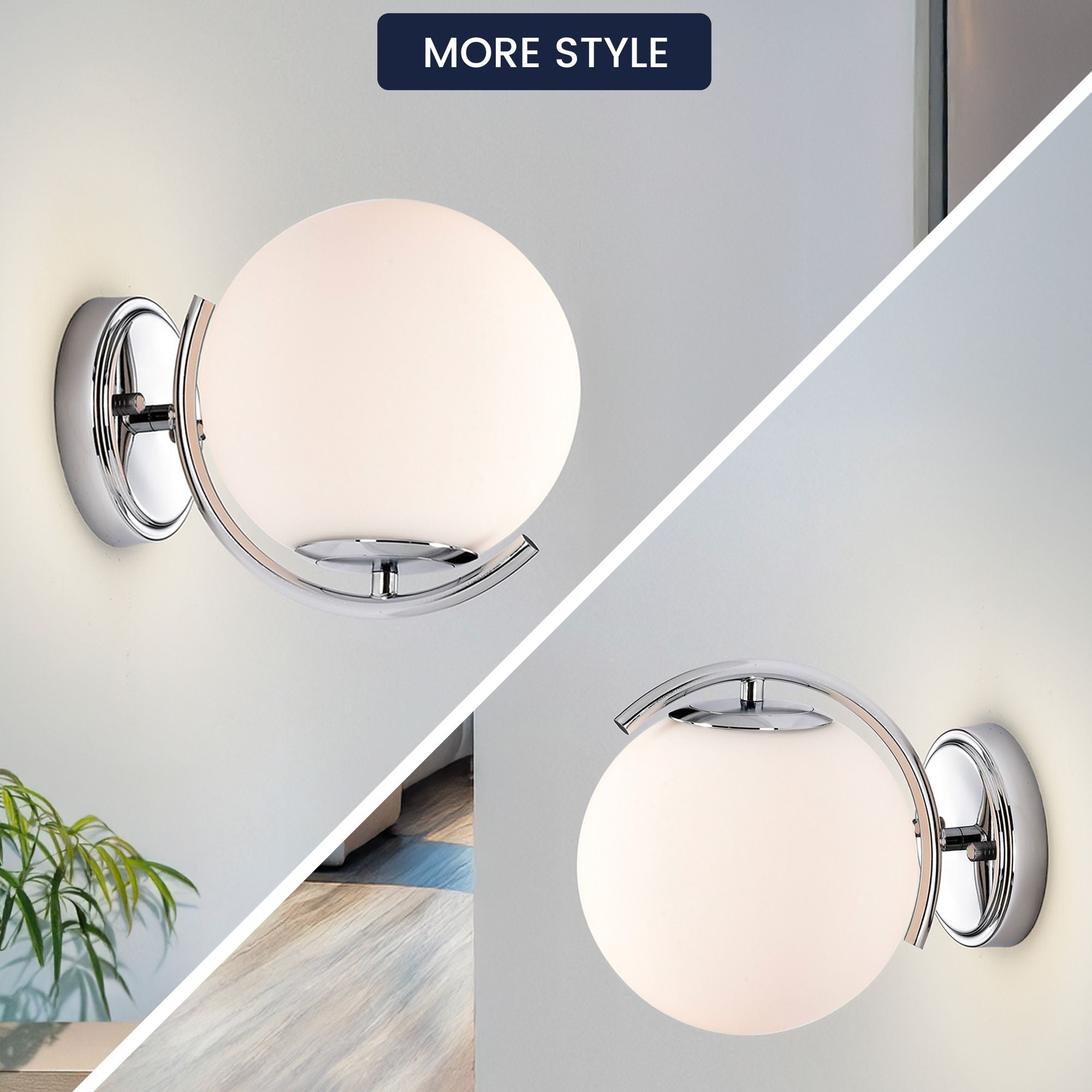COTTAGE LIFE Chrome Wall Sconce Light Fixture 1 Light Modern Glass Globe Wall Sconce with 180mm Large Lampshade Chrome Wall Light Fixture for Hallway