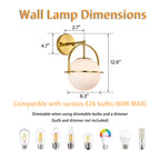 Modern Brushed Gold Wall Sconce with Glass Globe Shade, E26 Base Indoor Wall Lamp for Bathroom, Bedroom & Hallway