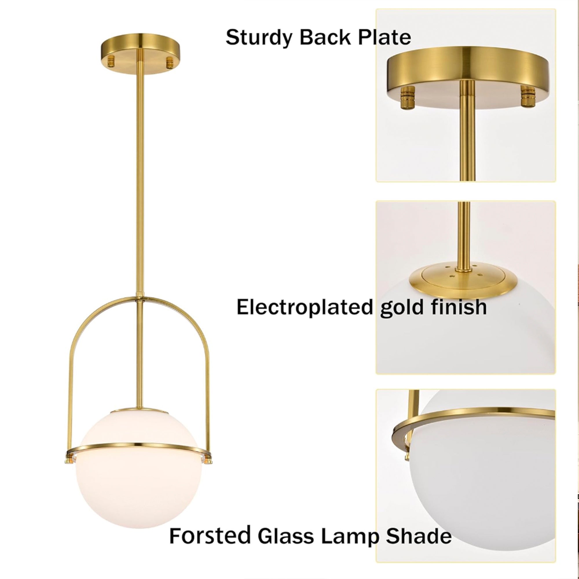 Modern Globe Pendant Light with Glass Shade, Height Adjustable E12 Hanging Light for Kitchen Island & Dining Room