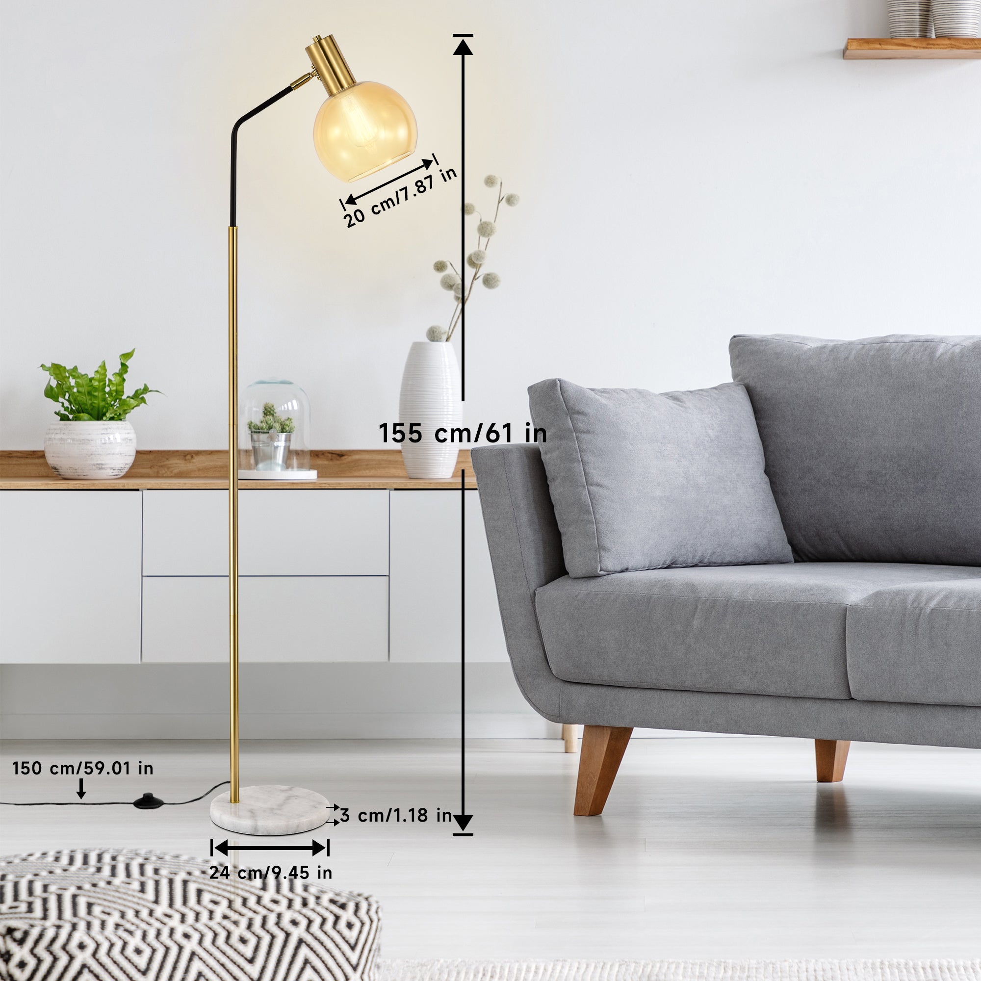 Floor Lamp for Bedroom Mid Century Modern Marble Base Gold Floor Lamp 61"