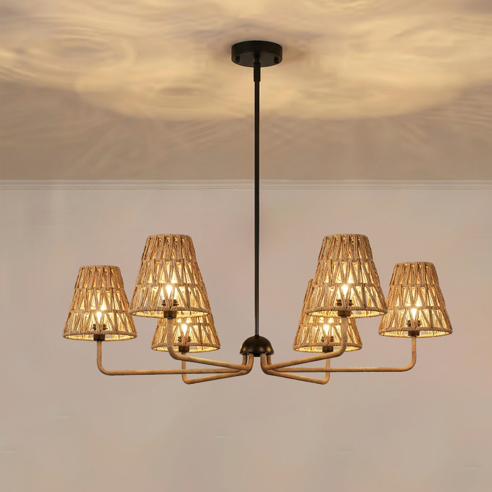 Rattan Clip On Lamp Shades for Candelabra Bulbs, 6 Pack Natural Woven Lampshades for Chandelier & Wall Sconce