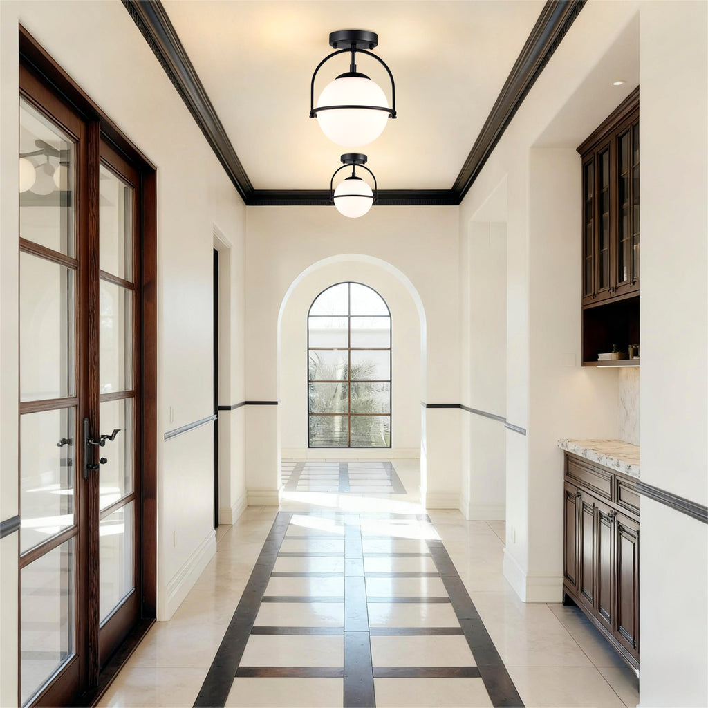 Modern Globe Flush Mount Ceiling Light with Glass Shade, E12 Base Indoor Ceiling Lamp for Bedroom, Hallway & Entryway