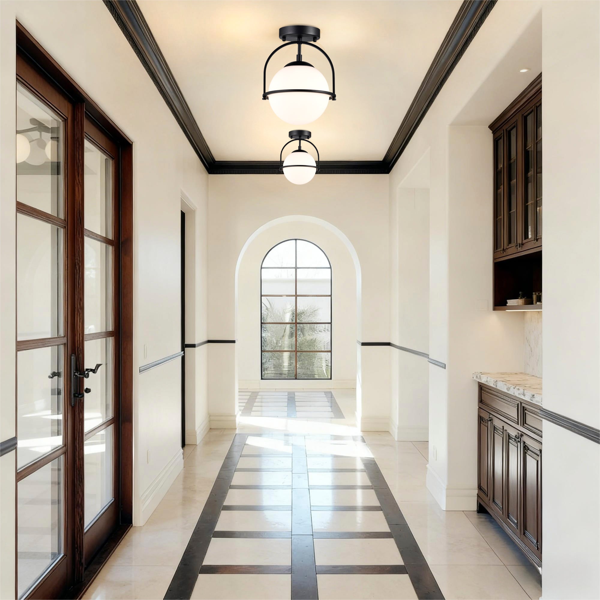 Modern Globe Flush Mount Ceiling Light with Glass Shade, E12 Base Indoor Ceiling Lamp for Bedroom, Hallway & Entryway