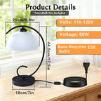 Vintage Black Table Lamp with Frosted Glass Shade, E26 Base Bedside Lamp for Bedroom, Living Room & Study