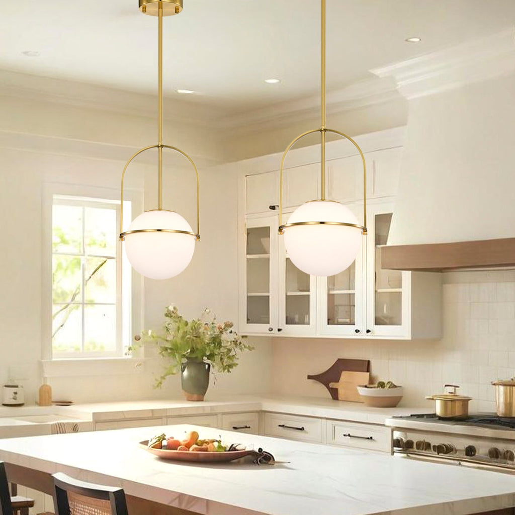 Modern Globe Pendant Light with Glass Shade, Height Adjustable E12 Hanging Light for Kitchen Island & Dining Room