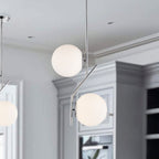 Mid-Century Chrome Globe Pendant Light, Double Opal Glass Pendant for Kitchen Island & Dining Table