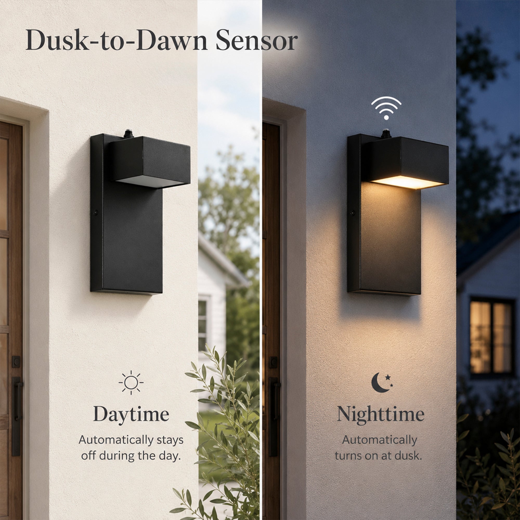 2-Pack 7.8" Dusk-to-Dawn Integrated LED Outdoor Wall Lights, Black