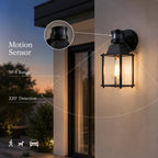 Black Motion Sensor Outdoor Wall Light for Porch, Garage & Entryway