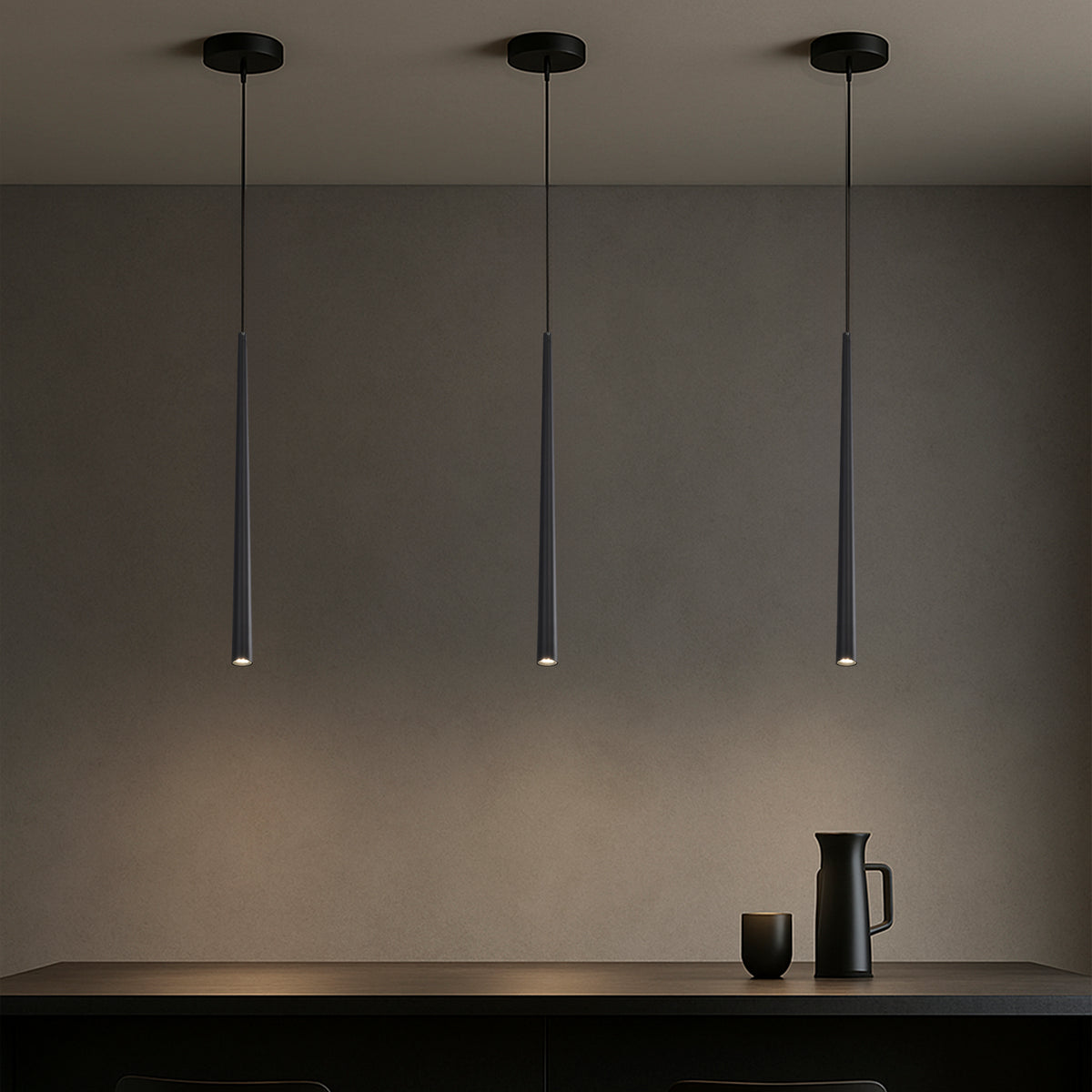 Set of 3 Modern Slim LED Pendant Lights for bars or small commercial spaces