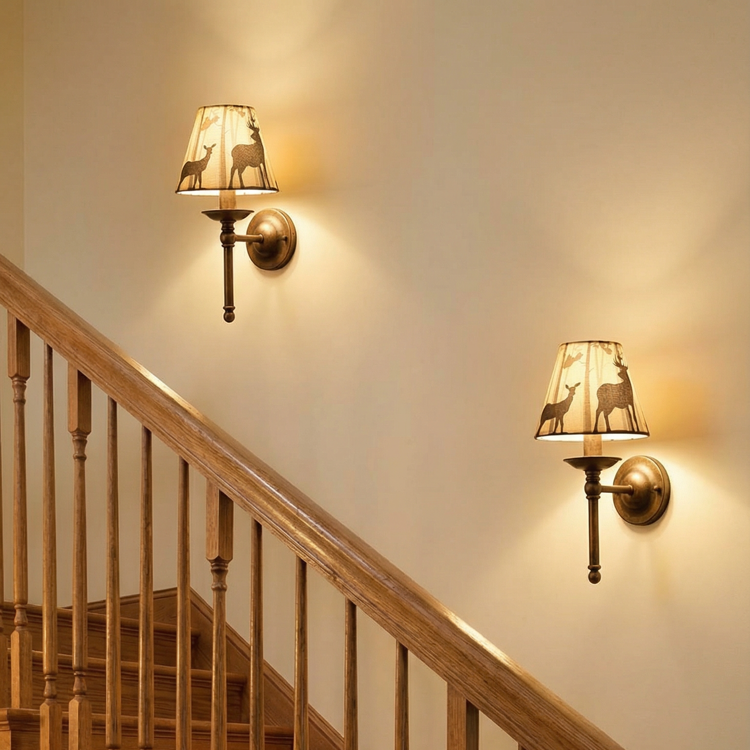 Chandelier Shades Set of 6, Clip-On Small Empire Lamp Shades for E12 Candelabra Bulbs, Forest Deer Printed Fabric