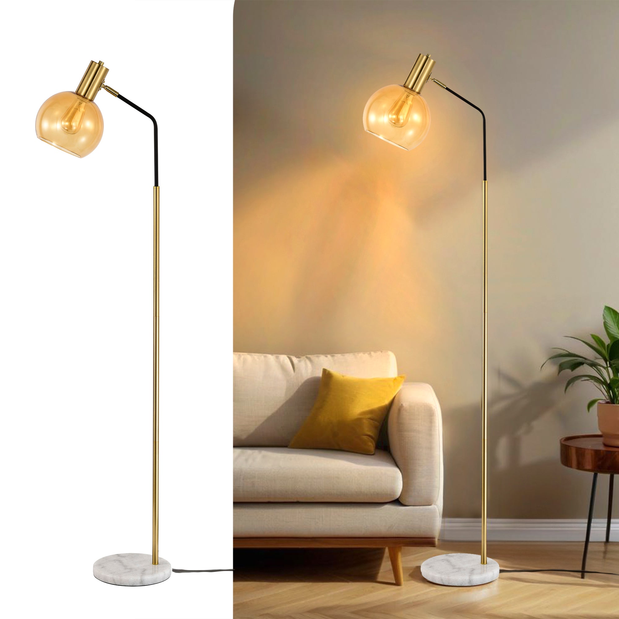 Floor Lamp for Bedroom Mid Century Modern Marble Base Gold Floor Lamp 61"
