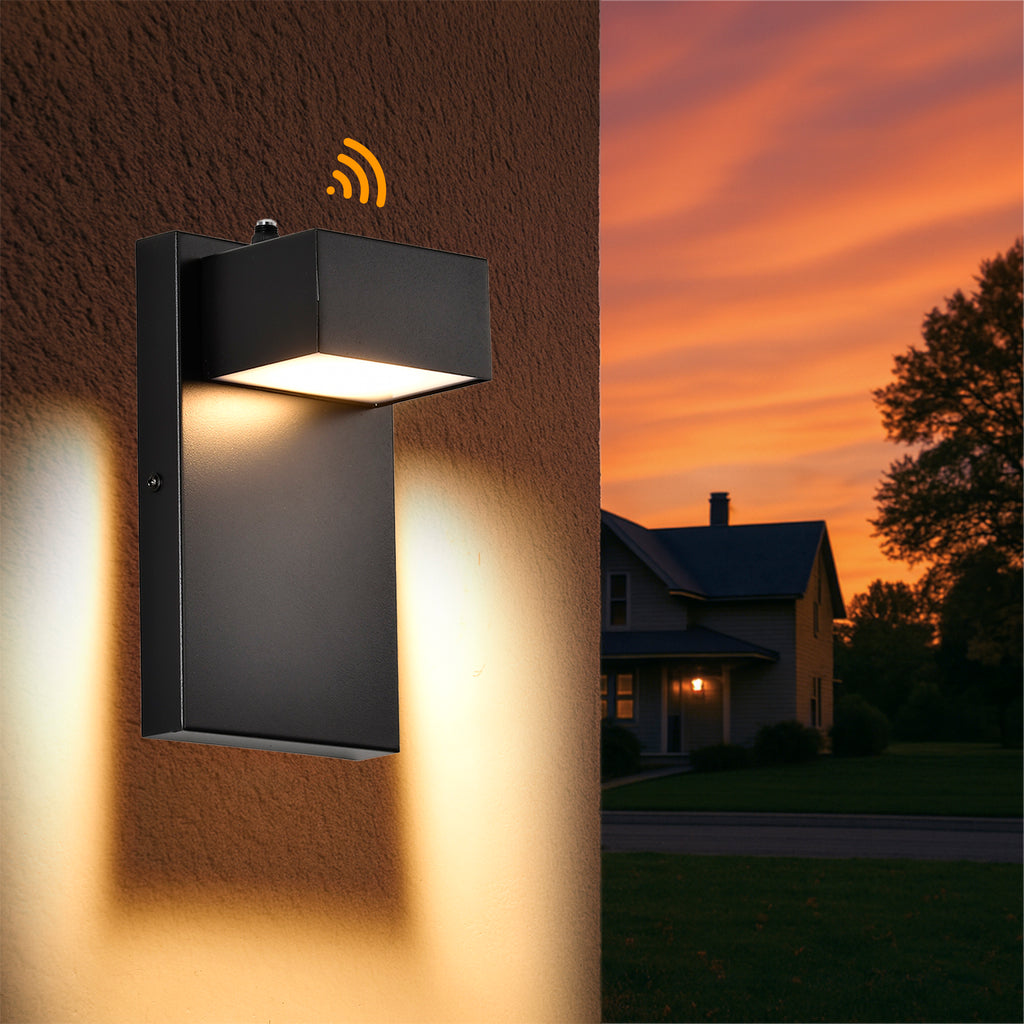 Outdoor Wall Light Fixtures with Dusk to Dawn Sensor, Modern Black LED Porch Lights Outdoor, 3000K Warm White