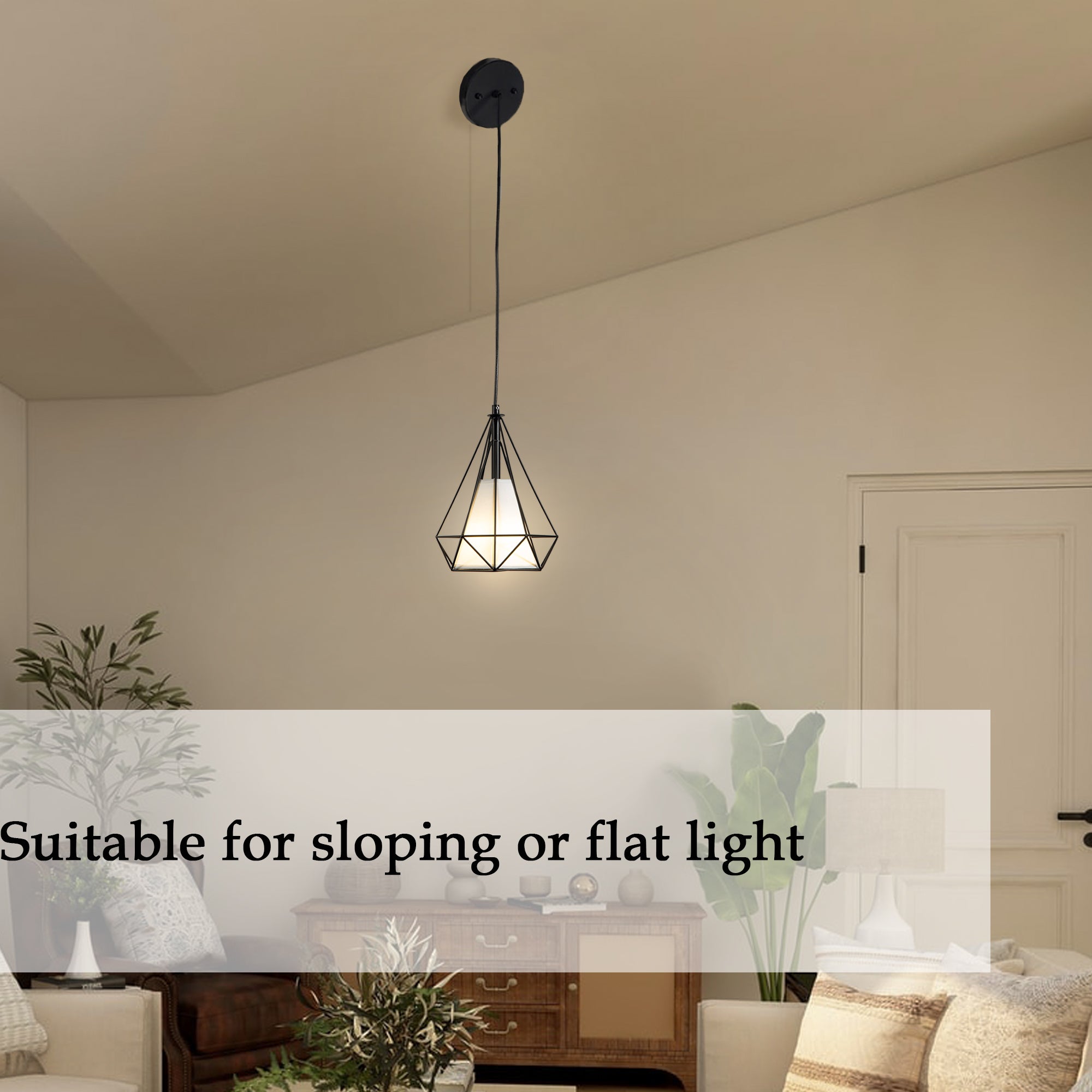 Farmhouse Black Pendant Light Fixtures with White Fabric Shade 2 pack