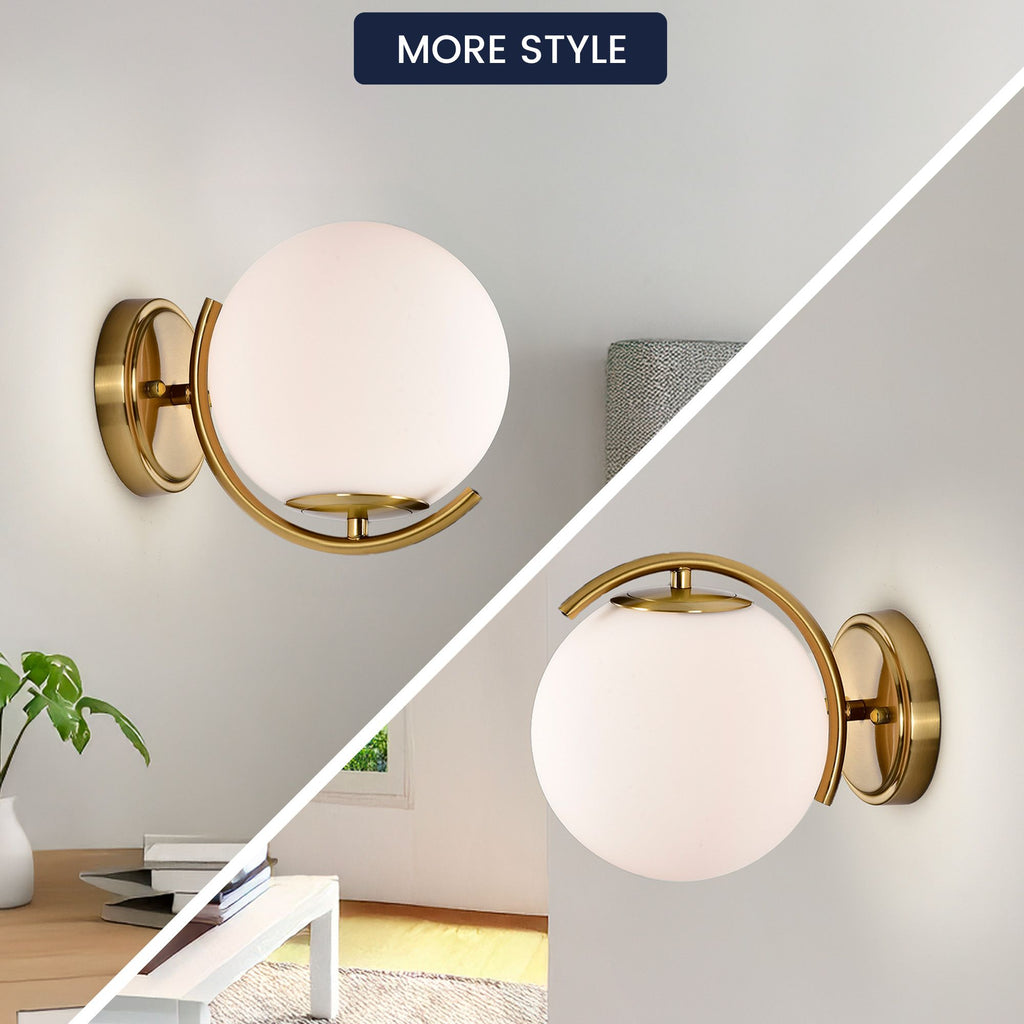 Mid Century Modern Gold Wall Sconces Gold Wall Lights For Bathroom With 180mm Large Glass Lampshade