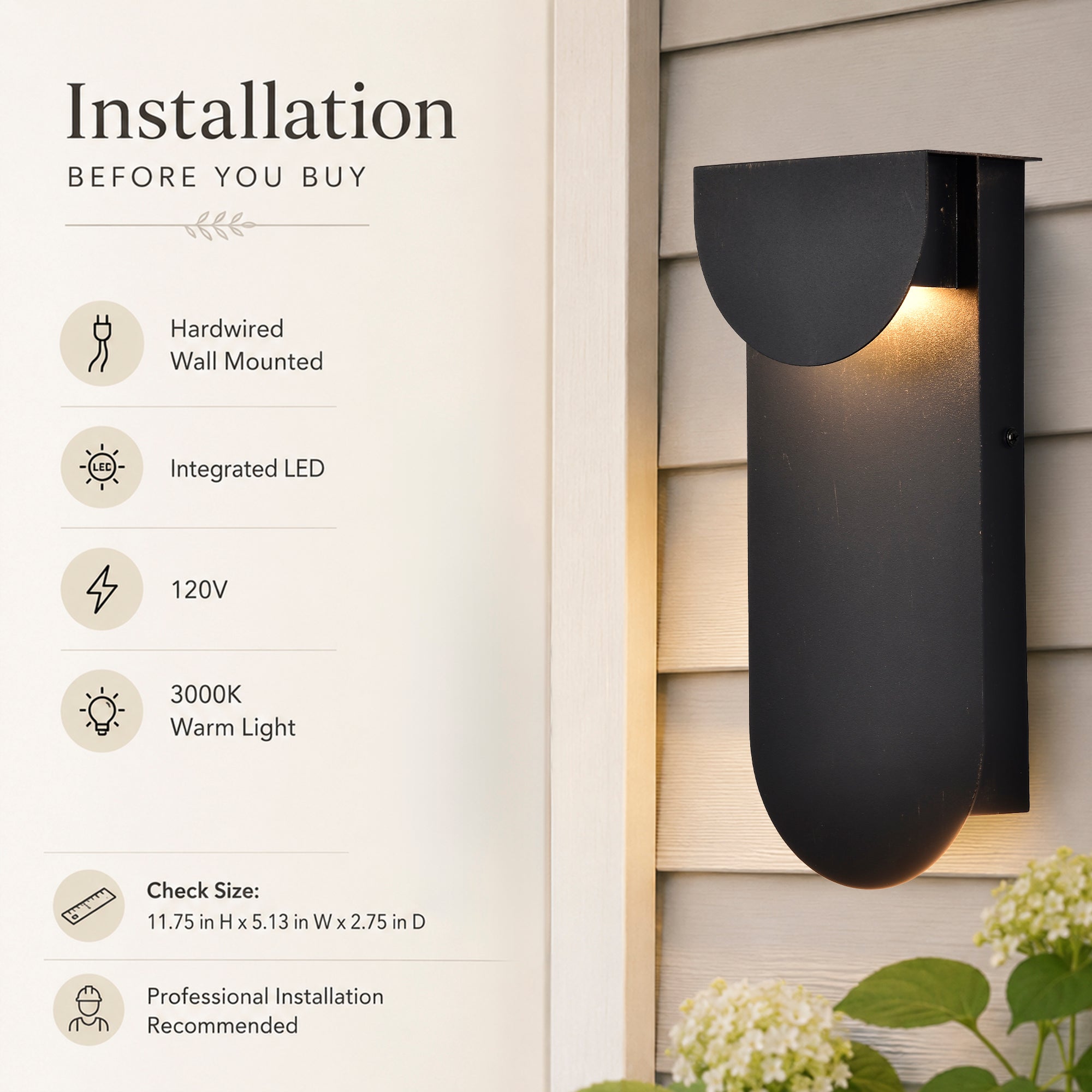 2-Pack 11.75" Integrated LED Outdoor Wall Lights, Matte Black