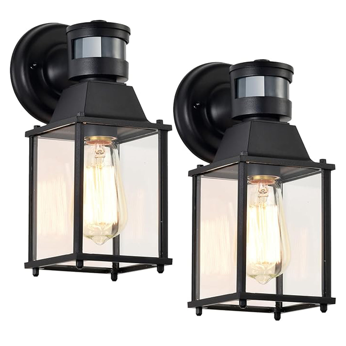 COTTAGE LIFE Porch Lights Outdoor Motion Sensor Outdoor Wall Lights 2 Packs Black Outdoor Wall Sconce Motion Sensor Light