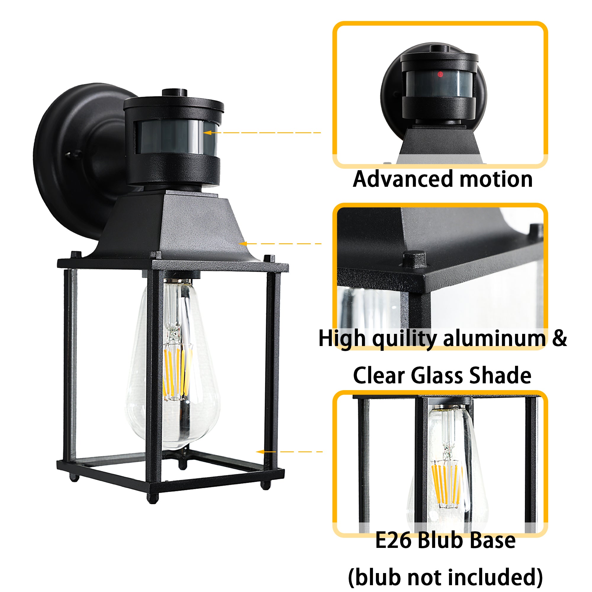 Outdoor Light Fixture Motion Sensor Wall Lights 2 Pack Outdoor Porch Light Black