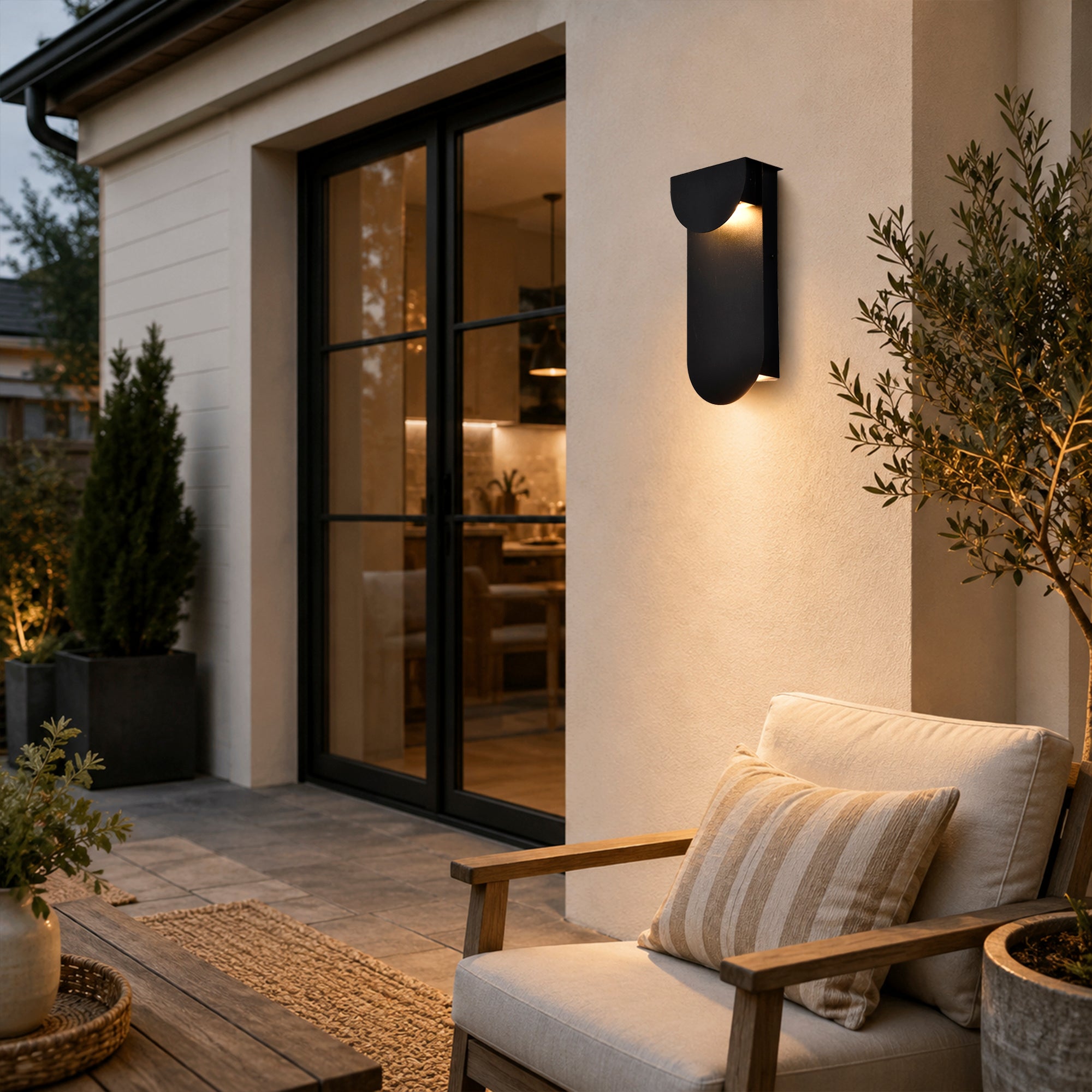 2-Pack 11.75" Integrated LED Outdoor Wall Lights, Matte Black
