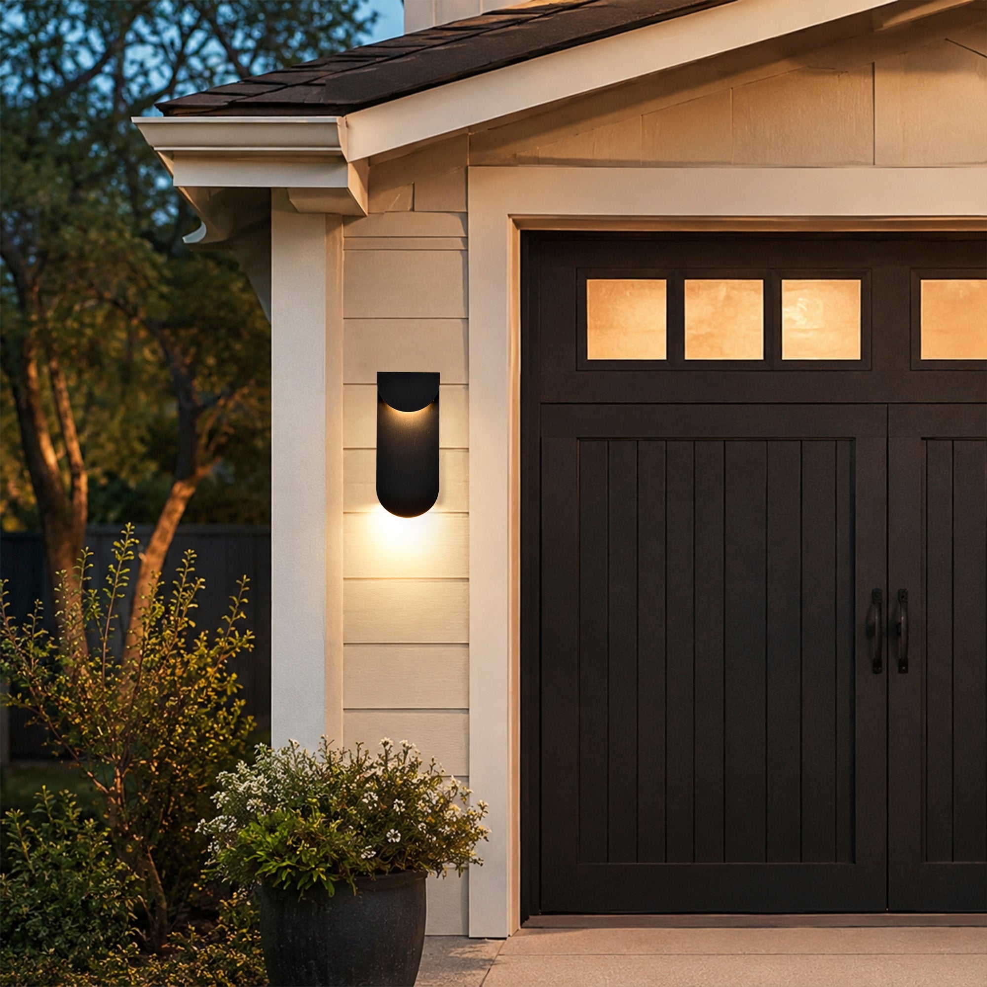 2-Pack 11.75" Integrated LED Outdoor Wall Lights, Matte Black