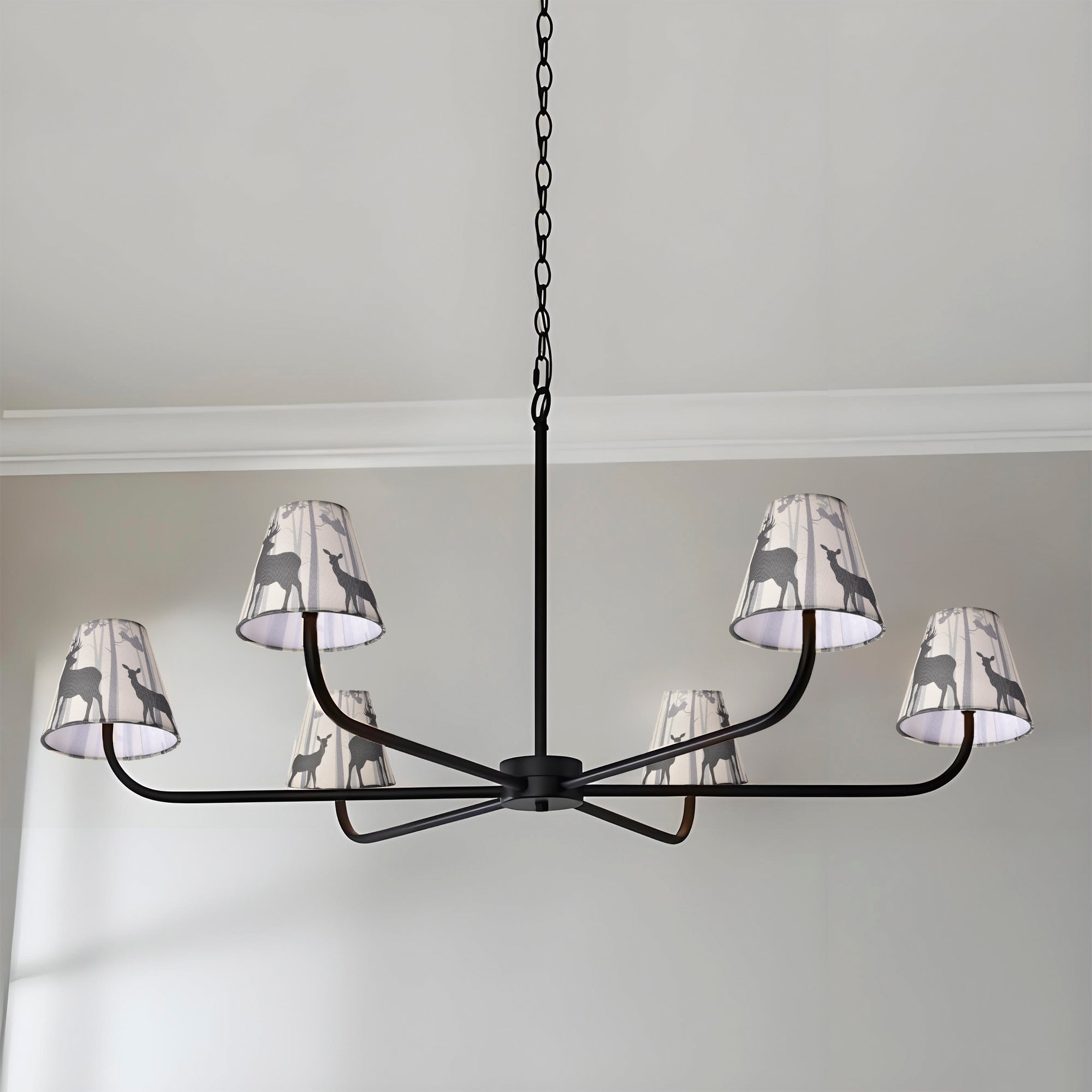 Chandelier Shades Set of 6, Clip-On Small Empire Lamp Shades for E12 Candelabra Bulbs, Forest Deer Printed Fabric