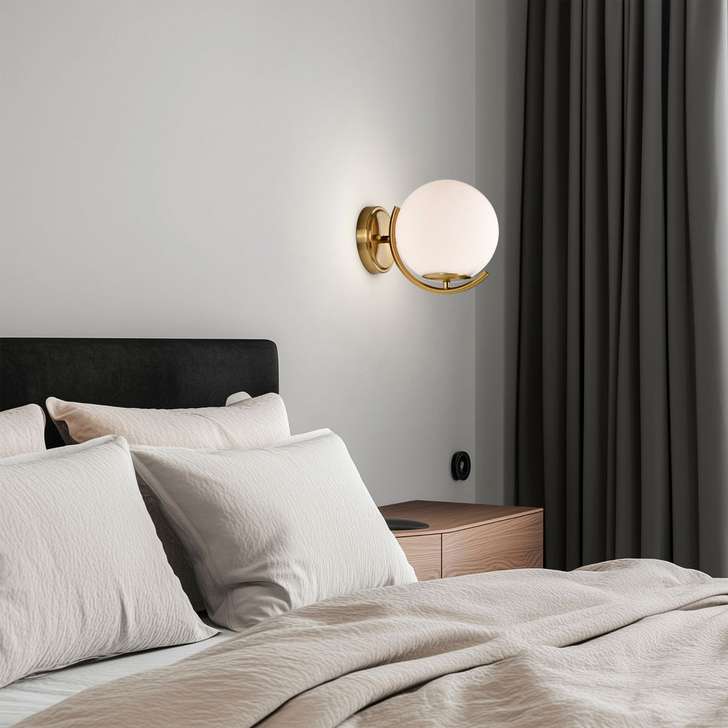 Mid Century Modern Gold Wall Sconces Gold Wall Lights For Bathroom With 180mm Large Glass Lampshade