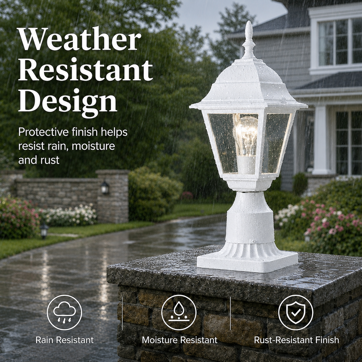 2 Pack White Outdoor Post Light with Clear Glass Shade, Traditional Pier Mount Lantern