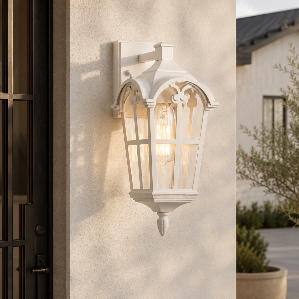 Traditional Outdoor Wall Lantern with Clear Glass, White