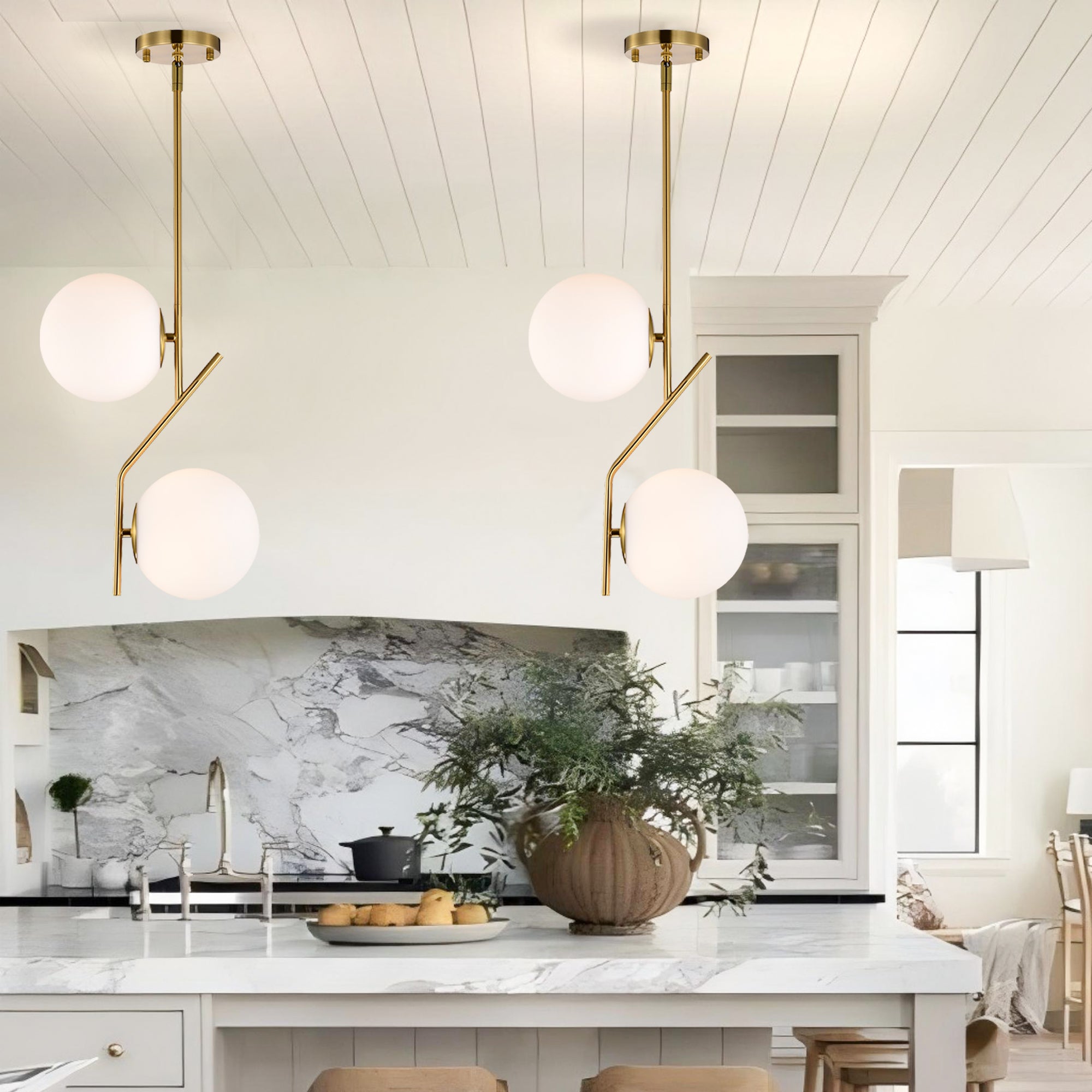 Pendant Lights for Kitchen Island Glass Globe Pendant Lighting with 18cm lampshade Mid Century Modern Pendant Light Gold