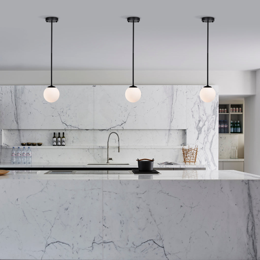 Pendant Light Fixture Milk Glass Globe Pendant Light 1-Light Black Pendant Lights Kitchen Island LED