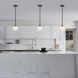 Modern LED Pendant Light Fixture Milk Glass Globe Pendant Light 7W 1-Light Black Pendant Lights Kitchen Island Warm Light