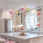 Small Colorful Crystal Chandelier Pendant Light, 4-Light Mini Hanging Ceiling Lamp for Girls Room, Dining Nook & Bedroom